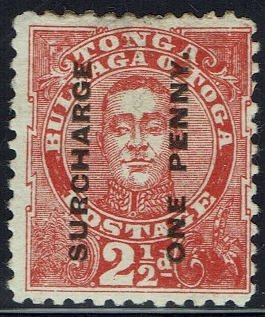 TONGA 1895 KING SURCHARGE ONE PENNY ON 2½D