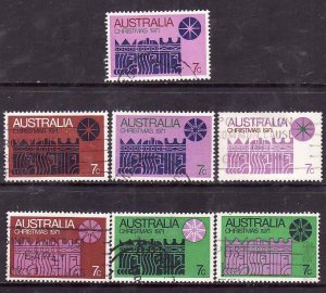 Australia-Sc#508a-g- id10-used set-Christmas-3 Kings & Star-1971-