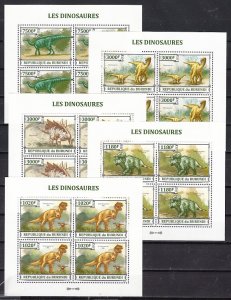 Burundi, 2012 issue. Dinosaurs on sheets of 4. ^