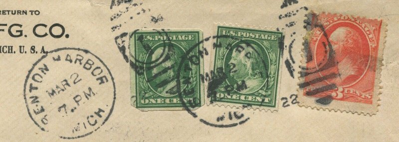 383 US Automatic Vending Type I Perfs on 1922 Covel Mfg. Cover to SWEDEN (926V)