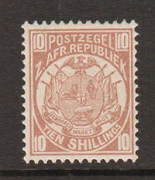 Transvaal Sc 134 MLH. 1885 10sh Coat of Arms, almost VF