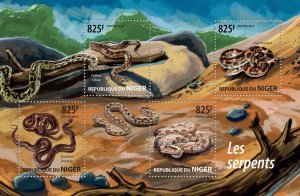 Snakes Stamps Niger 2015 MNH Reptiles Pythons Striped House Snake Sand Boa 4v MS