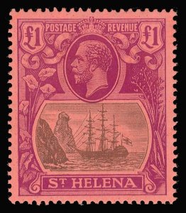 St Helena 1922 KGV £1 grey & purple/red 'Badge' issue MVLH. SG 96. Sc 99.