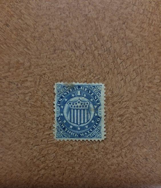 New York Match Co. USA Internal Revenue 1c RO136b Private Die, Proprietary, Blue