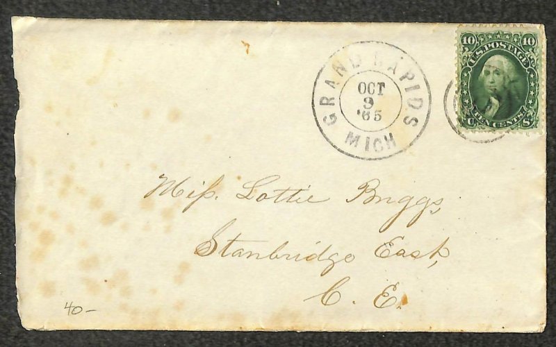 USA 68 Stamp Grand Rapids Michigan to Canada Cover & Letter 1865