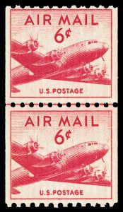 Scott C41 1949 6c Airmail Coil Issue Joint Line Pair Mint F-VF NH Cat $14