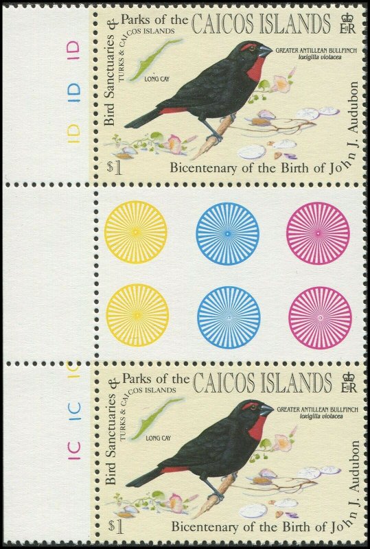 Turks & Caicos Islands 1985 Sc 63 Gutter Pair Birds Bullfinch