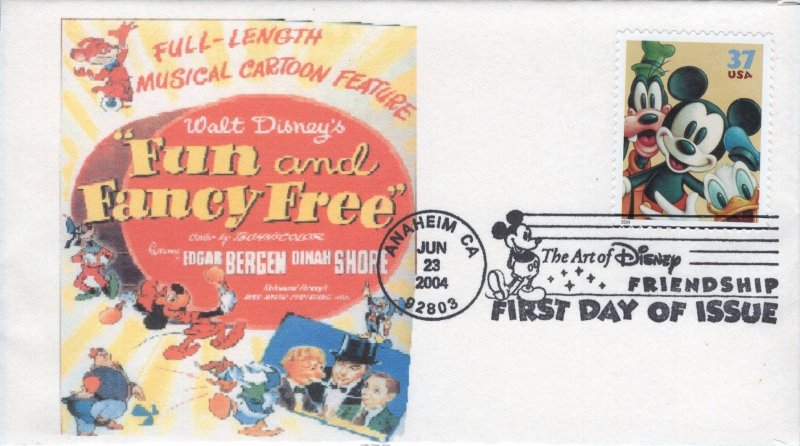 Set of 4 John Byrnes FDCs for the 2004 The Art of Disney: Friendship Stamps