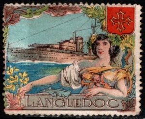 1914 WW One France Delandre Poster Stamp French Battleship Languedoc Unused