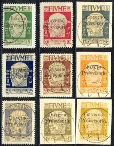 Fiume Sc# 134-142 Used 1921 5c-55c Overprints