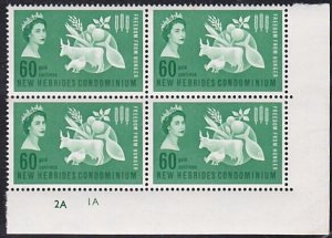 NEW HEBRIDES 1963 FF Hunger plate block of 4 MNH...........................A5713