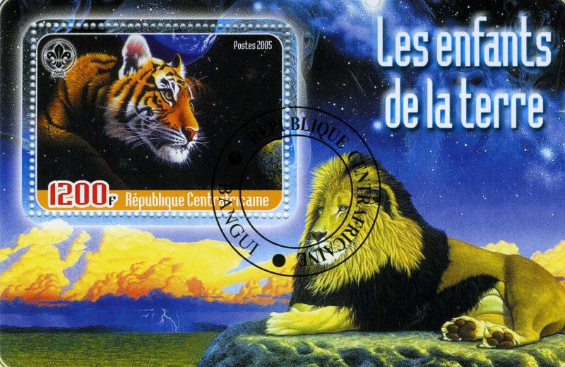 Central African Republic 2005 LION TIGER Scouts Emblem s/s Perforated Fine Used