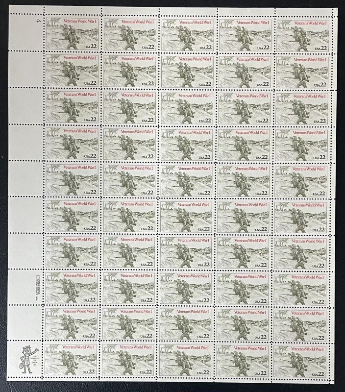 Scott #2154, 22c World War I Veterans, Mint sheet of 50, MNH