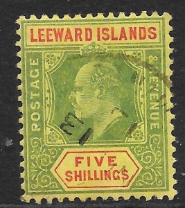 LEEWARD ISLANDS SG45 1910 5/= GREEN & RED ON YELLOW USED (p)