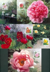 Sweden. Maximum Card. 2001. Complete Set 5 Different. Flower  Peonies.