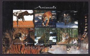 D2-Djibouti-unused NH sheet of 6-Animals-Tigers-2012-issue 