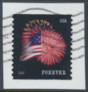 USA Sc# 4854  Used SA on piece Fireworks Flag 2014  see details  / scan