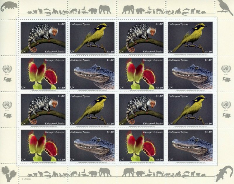 New York United Nations UN Stamps 2021 MNH Endangered Species Birds 16v M/S