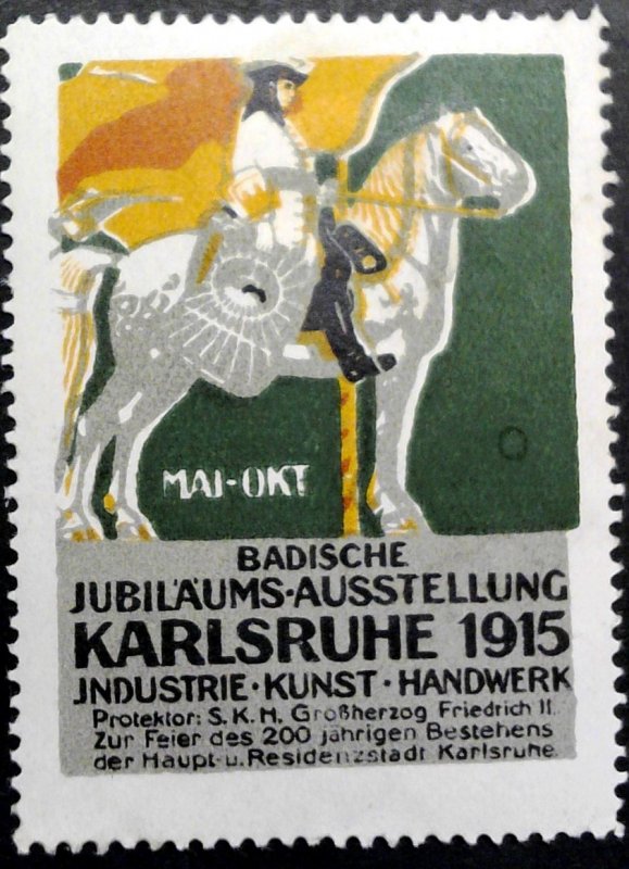 German Poster Stamp -200 year Anniversary Fair, Karlsruhe, 1915- Original Gum