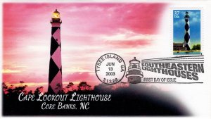 AO-3788, 2003, Southeastern Lighthouses, Add-on Cachet, First Day of Issue, Cape 