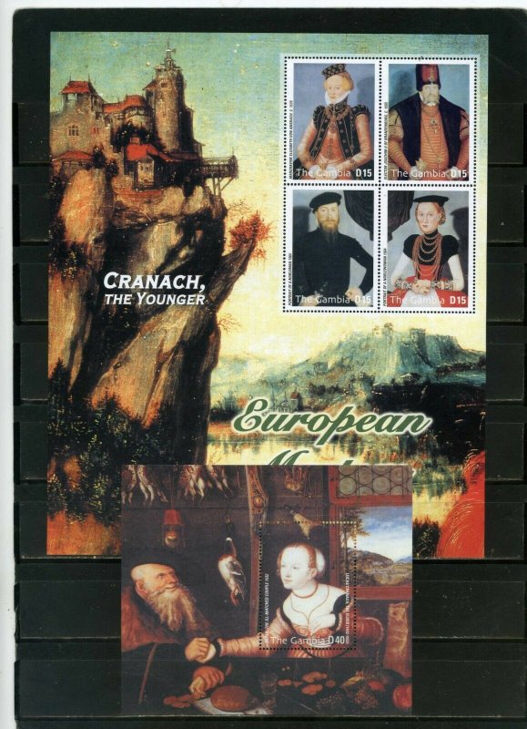 GAMBIA 2003 PAINTINGS BY LUCAS CRANACH SHEET OF 4 STAMPS & S/S MNH