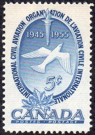 Canada 354 - Mint-NH - 5c Torch / Dove / Maple Leaves (1955) (cv $0.60)