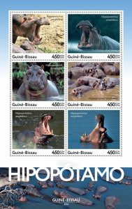 GUINEA BISSAU - 2016 - Hippos - Perf 6v Sheet - Mint Never Hinged