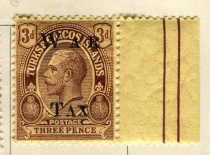 TURKS CAICOS; 1916-18 early Gv WAR TAX Optd, issue Mint hinged 3d. value