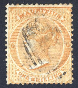 Mauritius 1872 1s Orange Watermark Inverted SG 70w Scott 39wi VFU Cat £65($108)