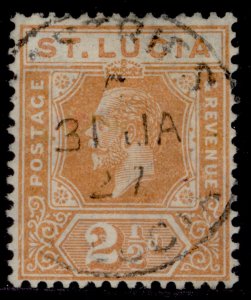 ST. LUCIA GV SG97, 2½d orange, VFU. Cat £65. CDS