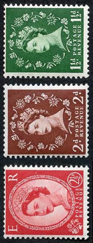 SG517a/519a QEII Tudor Sideways Set of 3 Values U/M