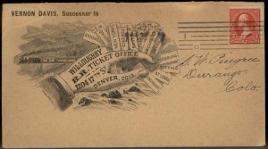 USA 1902 Colorado Illustrated Willoughby Ticket Denver Cover 99114