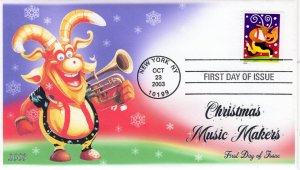 AO-3828-3, 2003, Christmas Music Makers, Add-on Cover, First Day Cover, Standard