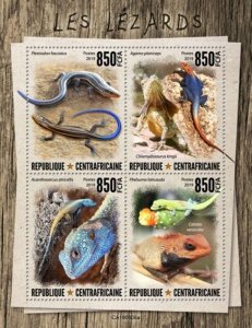 Central Africa - 2019 Lizards on Stamps - 4 Stamp Sheet - CA190808a