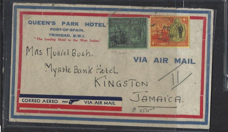 TRINIDAD & TOBAGO (P1712B) KGV 4D+1/- INTERISLAND A/M TO JAMAICA 1934