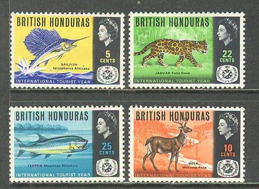 BRITISH HONDURAS Sc# 204 - 207 MH FVF Set4 Fish Deer Jaguar