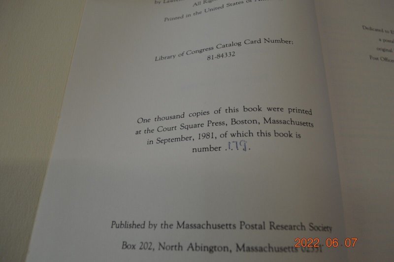 The Post Offices of Massachusetts  Merolla and Crowther Copyright 1981 Copy 179