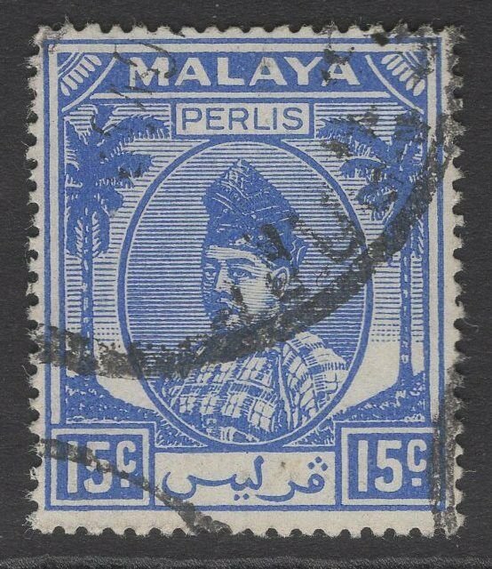 MALAYA PERLIS SG17 1951 15c ULTRAMARINE USED