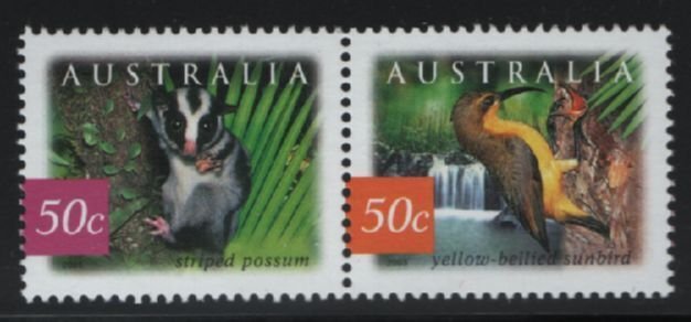 Australia 2003 MNH Sc 2161-2162 50c Striped possum, Yellow-bellied sunbird Pair