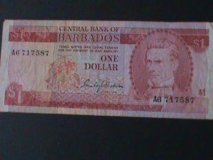 ​BARBADOS-1973-CENTRAL BANK $1 DOLLAR..CIRULATED NOTE-VF WE SHIP TO WORLDWIDE