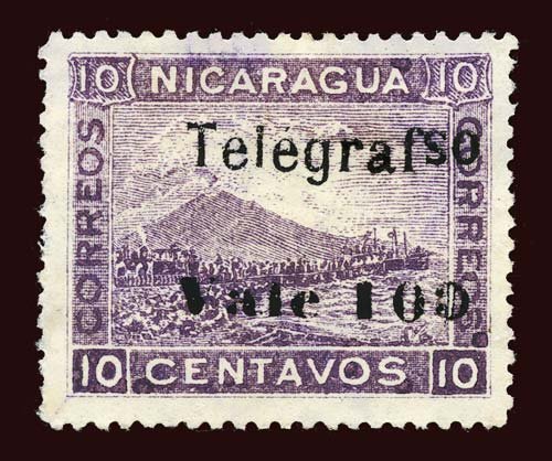 NICARAGUA Hiscocks #H116a 1907 Momotombo, Telegrafso error used, EFO