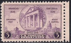 782 3 cent Arkansas Statehood Centennial, mint OG NH XXF