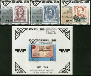 MEXICO 1382-1385 MEXFIL85 Philatelic Exposition set of 3 plus SS. MINT, NH. VF.