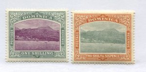 Dominica 1907 1/ and 1908 2/6d mint o.g. hinged