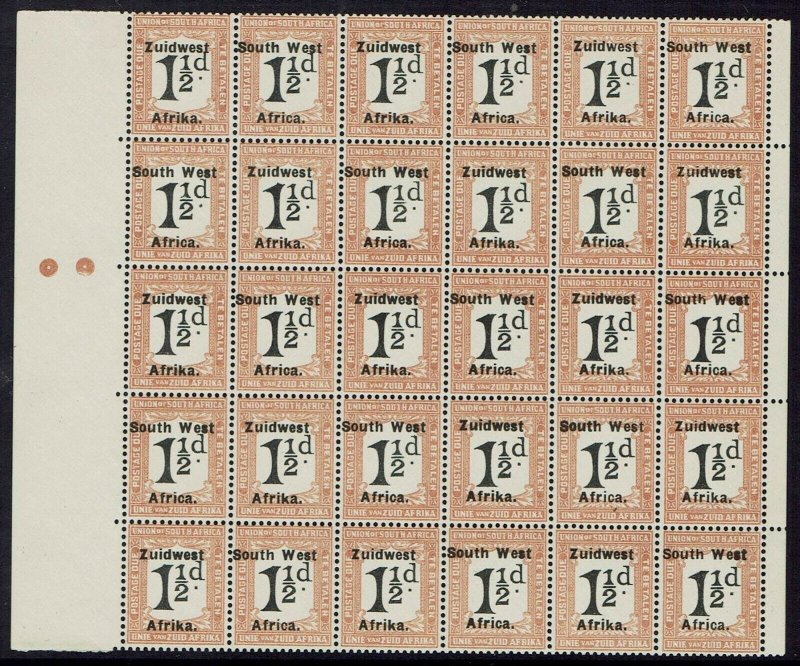 SOUTH WEST AFRICA 1923 POSTAGE DUE 11/2D MNH ** BLOCK SETTING V  