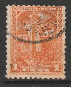 MEXICO 707, 1¢ YALALTECA NATIVE LADY 1934 DEFINITIVE SINGLE. USED  VF, (1182)