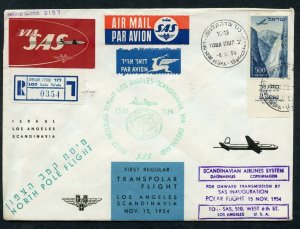 ISRAEL 1ST POLAR FLIGHT SAS LOD LOS ANGELES NOVEMBER 8 1954 R-COVER AS SHOWN 