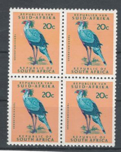 South Africa 1972 Secretary Bird 20c Scott # 383 MNH Block of 4