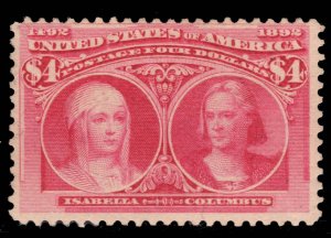 MOMEN: US STAMPS # 244 $4 COLUMBIAN MINT OG H $2,100 LOT #16390-42