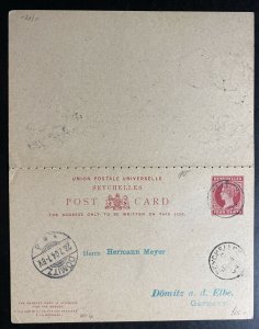 1905 Seychelles Postal Stationery Reply Postcard Cover To Domitz Germany